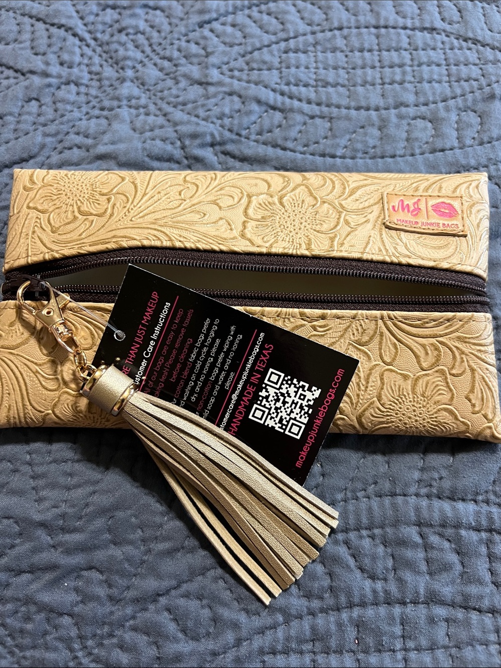 Makeup Junkie Mini Metallic Gold Embossed Tassel Clutch